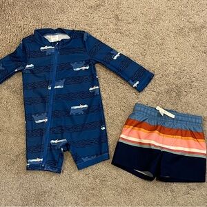 Just One You by Carters Swim Suit 9 Months & Cat & Jack Surf Shorts Trunks 6-9